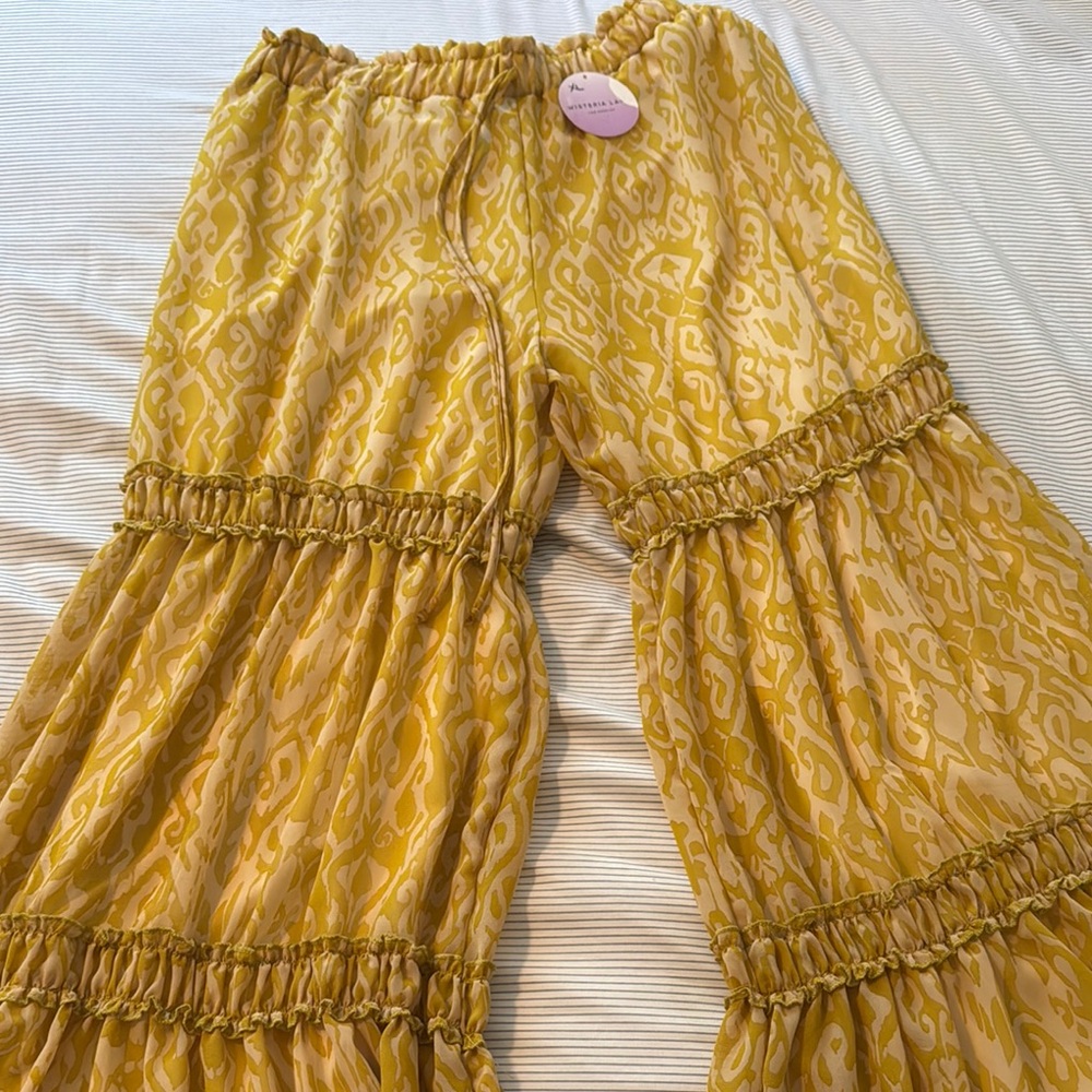 Yellow Patterned Boot Cut Flare Pants